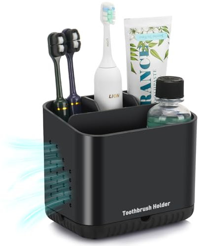 toprance Black Toothbrush Holder Easy to Clean Electric Toothbrush Holder with Drainage, Freestanding Toothbrush Caddy for Family, Detachable Toothbrush Holders for Bathroom Organiser Storage