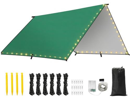 Rhino Valley Wasserdicht Zeltplane, 3x3M Große Outdoor Tarp mit Leichten Schnüren, Leichtes Tragbares Tarp Regen Camping Vordach für Wandern Reisen Rucksacktourismus, Grün