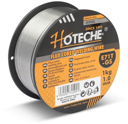 Hoteche E71T-GS 1 kg 1,0 mm fyllningstråd för svetsmaskin utan gas och med gas, universell svetsning optimal för metallarbete, hög kvalitet och tillförlitlighet för professionella tillämpningar
