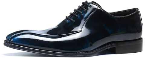 Oxfords Business in Pelle Lucida da Uomo Scarpe Basse Stringate Formali Scarpe da Abito Feste Matrimonio,Blu,43