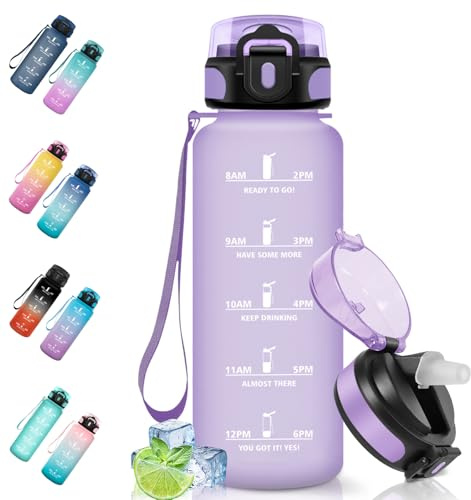 Motswedi Sportflaska, 1500 ml Läckagesäker Vattenflaska, BPA-Fri, Vattenflaska Med Sugrör, Ateranvändbar, Lätt Att Bära, LäCkagesäKer Vattenflaska, Dricksflaska för Cykling, Fitness, Yoga, Ljuslila