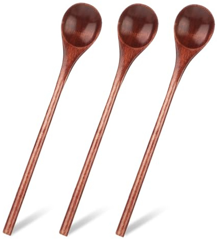 Yuomeaz Holzlöffel Klein 3 Stück, Lange Löffel Set, Honiglöffel Holz Langgriff, Holzlöffel mit Langem Griff 17 cm mit Holzstruktur für Honig, Müslilöffel, Kaffee, Tee, Kochen, Rühren, Küchenzubehör
