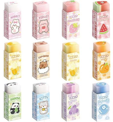 12 Pièces Mignon Crayon Gomme, Gomme Douce, Gomme Animale Mignonne Enfants, Animé Coloré Gomme, pour Anniversaire Enfants, Maison Fournitures de Bureau Papeterie