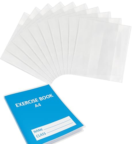 EXERZ A4 Adjustable Clear Book Covers 20 Pack Reusable PP Slip On Sleeves | Flexible Fold To Fit Design For Exercise Books Homework Booklets And Everyday Classroom Use