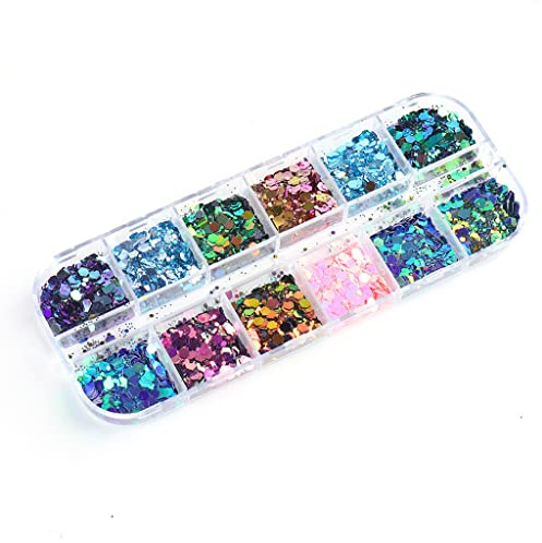 Ljmyy 12 Colors Glitter-Chameleon Flakes Colorful Different Shape for Craft Soap Making Laser flash