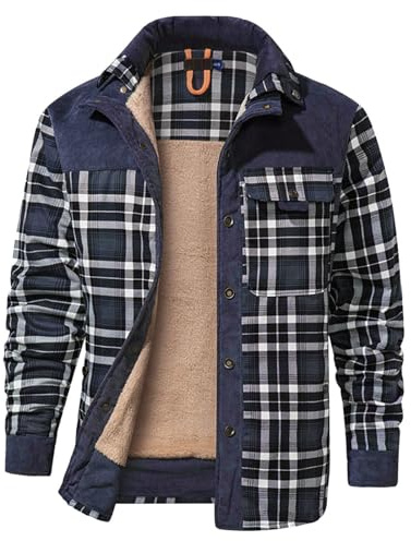 Zanisouta Giacca invernale da uomo a quadri, camicia calda, camicia da boscaiolo imbottita, giacca in pile termica a quadri, giacca in pile con tasche multiple, camicia termica in pile calda, camicia