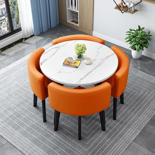 Elegant runt fyrkantigt matbordsset med 4 multifunktionella trästolar – perfekt för kök, vardagsrum, reception och konferensanvändning.