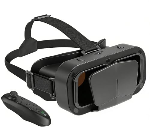 Gafas VR 3D para Móvil con Mando, Lentes HD Anti Luz Azul, Compatible con iPhone y Android 4,7–7, Visor Realidad Virtual para Juegos y Películas