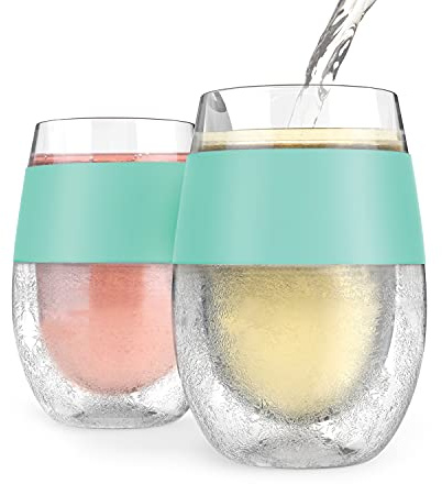 Host Set di 2 Coppe Refrigeranti per Bevande Congelabili, Bicchiere Refrigerante per Bevande da Congelatore, Bicchieri per Vino Rosso e Bianco, 251 ml, Color Menta