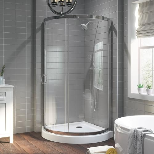 Miseno MSD3678 Breeze 40 in. L x 40 in. W x 77 in. H Round Corner Shower Kit with Sliding Door and Shower Base Pan (Walls not Included) - Chrome/Clear