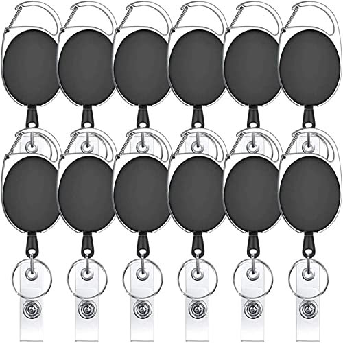 YTBUBOR einziehbarer Schlüsselanhänger, Ausweiskartenhalter, 60 cm, einziehbar, mit Gürtelclip und Schlüsselring, 12 Stück