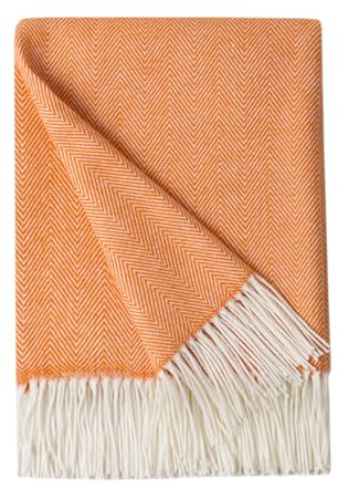 BOURINA Herringbone Sofa Throw Blanket Faux Cashmere Lightweight Soft Cozy Couch Bed Chair Fringe Throw Blankets 127 x 152cm,Orange