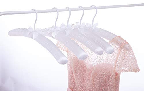 Cocomaya Kleiderbügel, 43 cm, rutschfest, Satin, gepolstert, Keine Aufhängestreifen mehr in Mänteln, Pullover, Brautkleid, Hochzeitskleid, 5 Stück, weiß, 43 cm