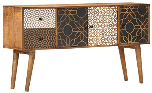 vidaXL Mango Aparador Comedor Buffet 2 Cajones + 3 Puertas Estampados Madera Maciza Vintage Retro Mueble Bufé Decorado Salón Cocina Armario Bufet