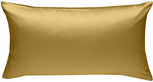 Mako-Satin Baumwollsatin Bettwäsche Uni einfarbig zum Kombinieren (Kissenbezug 40 cm x 80 cm, Gold) viele Farben & Größen