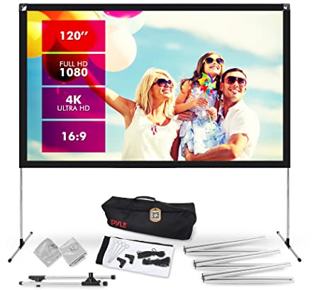 Pyle Telo Proiettore con Supporto, 305 cm 16:9 HD 4K Portatile, Leggero e Pieghevole, Schermo Proiettore da Interno/Esterno per Home Theater