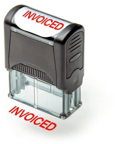 Self Inking Rubber Stamp, Refillable Red Ink Preinstalled - 1.4 x 0.51 X (35 x 8mm) (Invoiced)