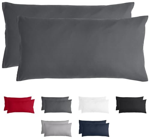 Komfortec Kissenbezug 40x80 2er Set - 100% Mikrofaser, Weich & Atmungsaktiv, mit Reißverschluss - Kopfkissenbezug - Waschbar & Pflegeleicht - Anthrazit
