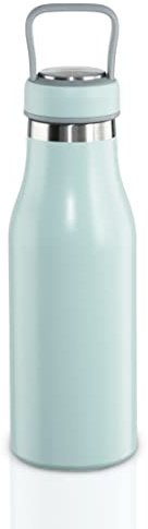 Xavax Trinkflasche 500 ml (doppelwandige Isolierflasche heiß 7 h, kalt 9 h, Thermoflasche auslaufsicher und kohlensäure geeignet, Edelstahl Trinkflasche mit Drehverschluss) pastellblau