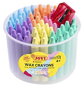 Jovi - Jumbo crayons de cire, boîte de 60 crayons de cire épais et arrondis + taille-crayon, couleurs pastel, super fort, ne tache pas (980/60P)