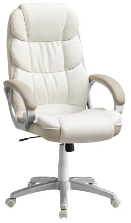 SONGMICS Chaise de Bureau, Fauteuil Gaming, Siège avec Accoudoirs, Ergonomique, Pivotant, Réglable en Hauteur, avec roulettes, Blanc Crème OBG024W01
