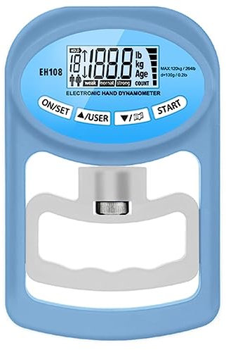 Haptufer Probador de fuerza de agarre de 265 libras/120 kg, dinamómetro digital de mano, medidor de fuerza de agarre, pantalla LCD USB, color azul
