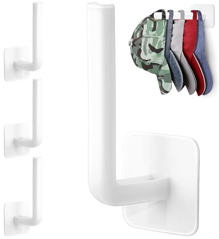 4 Stück Basecap Halterung Selbstklebende hut-halter Hutablage für Baseballkappen Wand Löcher Müssen Nicht Gestanzt Werden Basecap Halter für Baseball Kappe Schals Taschen (Weiß,Schwarz,grau）