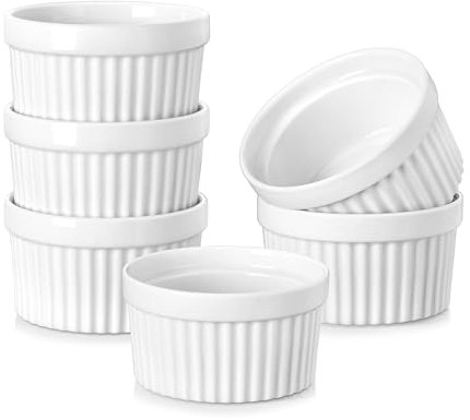 MALACASA, Serie Ramekin, Creme Brulee Schälchen 6er Set, 140ml Souffle Förmchen zum Backen, Souffleeförmchen Backofenfest, Ofenfeste Creme Brulee Schalen, Mini Auflaufform 8,8x4,9cm Weiß
