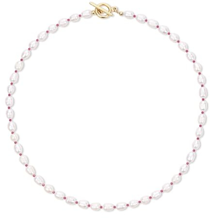 COAI Damen Halskette mit weiße Perlen und Rubin Edelstein Perlen bunte Perlenkette für Frauen