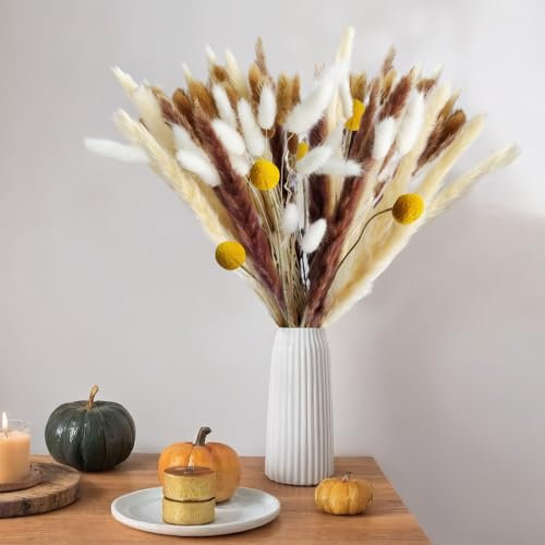 70Pcs Pampasgras Trockenblumen Deko Ninonly Natürliche Getrocknetes Pampasgras Bouquet Flauschige Getrocknete Trockenblumenstrauß für Boho Deko Wohnzimmer Tischdeko Flur Schlafzimmer Hochzeit
