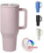 ZHUIYIWIN 40oz Tumbler with Folding Straw and Handle, Water Bottle Coffee Cup Travel Mug for Cold or Hot Drinks, Double Wall Stainless Steel Vacuum Insulated Tumbler with Rubber Bottom, Pink