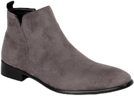 LVTFIYQX Herren braune Wildleder Chelsea-Stiefel mit runder Zehe und dickem Absatz, seitlichem Reißverschluss, geeignet für Herbst und Winter, rutschfest und langlebig,Grau,44 EU