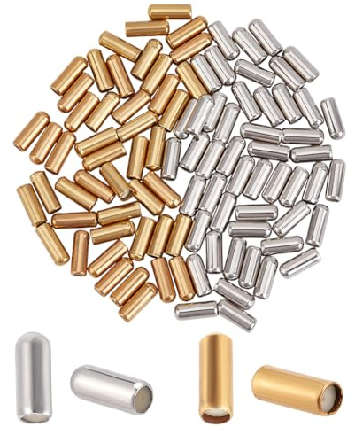 PH PandaHall 100 broches de metal de 10 mm con tapa de extremo de pin, cuentas deslizantes de latón con tapón de goma para manualidades, broches, palillos de platino y dorado