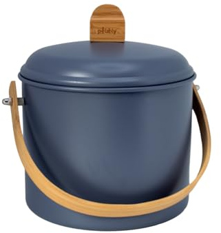 PEBBLY Inomhus komposthink i stål och bambuhandtag - 3,5 liter - Ø 19 x 21,5 cm - kolfilter ingår, snygg hink, hållbar, lätt och hållbar, ingen risk för läckage