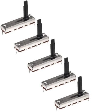 sourcing map 5Pcs Straight Single Linear Slide Potentiometer 3 Pin B100K 35mm(L) 20mm Travel 20mm Handle Fader Variable Resistors Mixer Electronic Potentiometer for Dimming Tuning