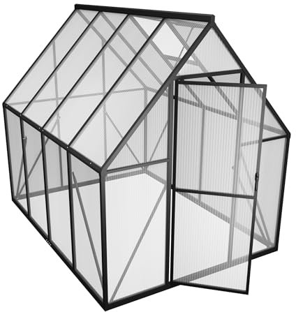 PEILU Gewächshaus Aluminium Treibhaus mit Transparent PC Platten Dachfenster & Tür & Fundament 230x180x195cm Winterfest Gartengewächshäuser Begehbares Pflanzenhaus für Garten Outdoor