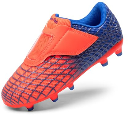 DREAM PAIRS Boys Girls Soccer Cleats Firm Ground Kids Youth Athletic Outdoor Football Shoes,Size 4 Big Kid,Orange/Blue,KKUMSO2510