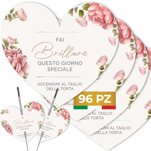 Etichette Scintille Luminose Matrimonio Cuore 96pz MADE IN ITALY - Biglietti Stelline Scintillanti in Cartoncino di Alta Qualità - Decorazioni Matrimonio Idee Originali (Scintille NON Incluse) (ES-08)