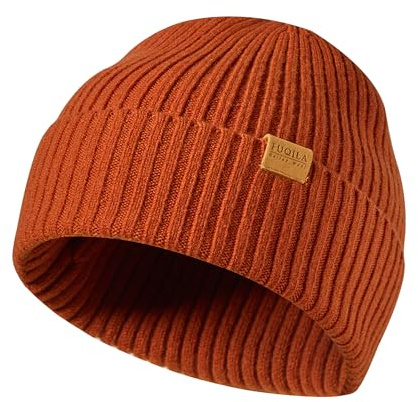 FUQILA 100% Superfeine MerinoWolle Mütze, Klassische Wollmütze, Thermo Beanie, Warme Wintermütze für Damen & Herren (DE/NL/SE/PL, Alphanumerisch, Einheitsgröße, 61, Dunkelorange)