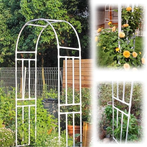 Arco de metal al aire libre para rosas trepadoras y plantas, enrejado de jardín inoxidable, tamaños: 150-320 cm, elegante diseño blanco, ancho 210 cm x alto 270 cm, perfecto para jardines y patios