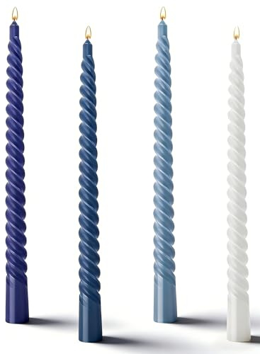 10'' Long Tapered Candles, 4Pcs Blue Dinner Candles for Table Centrepieces, Non Drip Smokeless Twisted Taper Candles for Wedding Baby Shower Christmas Party Dinner, Fits Most Candle Holders