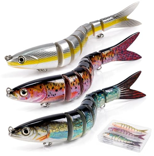 JUNTA Swimbait Wobbler con sonajero, señuelo artificial de 8 segmentos, señuelos realistas con trillizos, hundimiento lento, cebo para peces depredadores para perca, lucioperca, lucio, agua dulce y