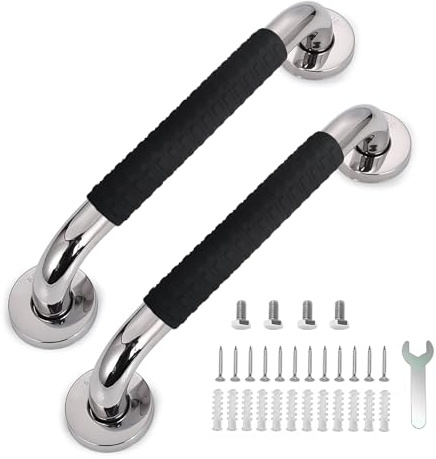 2 Piezas Agarradera Baño 30cm Acero Inoxidable 304 Cromado, Antideslizante Ergonómica para Mayores, Discapacitados y Niños, Asa Seguridad para Ducha, Bañera y Escaleras