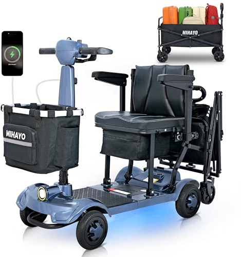 MIHAYO Lightweight 4-Wheel Mobility Scooter for Seniors and Adults, Airline Approved 24 Miles Range Electric Scooter with 280 lbs Capacity, 350W Motor and 112L Storage Wagon, Slate Blue