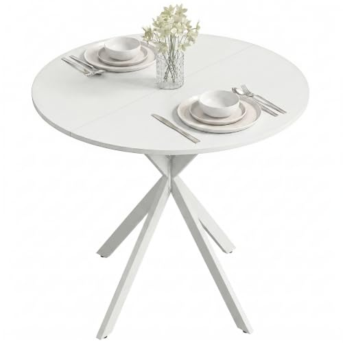 HOMCOM 80cm Round Dining Table, Small Industrial Cross Steel Legs White