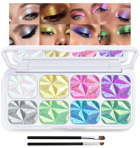 Paleta de maquillaje de 8 colores camaleón, paleta de maquillaje de diamantes, resistente al agua, brillo de ojos, color intenso, holográfico, arco iris, iluminador para maquillaje brillante (2