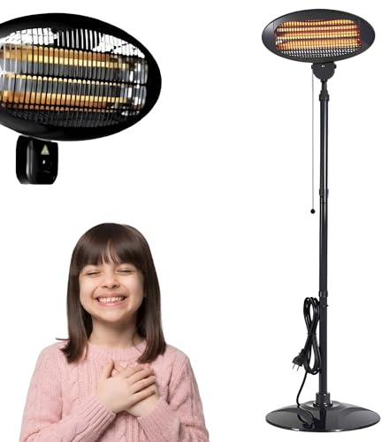 2KW Free-Standing Outdoor Electric Patio Heater – Adjustable Height Tower Heater with 3 Heat Settings (650W/1350W/2000W), Weather-Resistant Design for Garden, Balcony & Outdoor Spaces