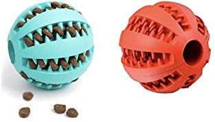 Pelota para perros con función de cuidado dental robusta pack 2 menta, juguete masticar caucho natural Diámetro 7 cm Alimento golosinas Juguete a prueba mordeduras pequeños y grandes