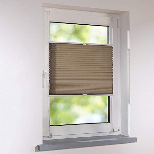 Plissee Faltstore verspannt - Klemmfix UNIVERSAL Faltrollo auf Maß ohne Bohren - 67 x 120 cm - cappuccino