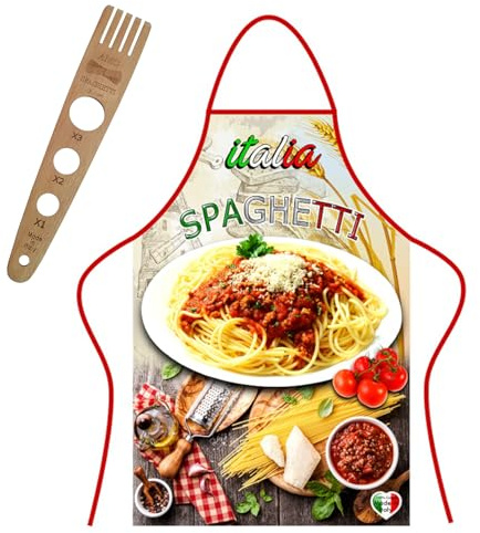 Generico Set Förkläde + gaffel dosa träspaghetti italienska produkter, mörkbrun, M